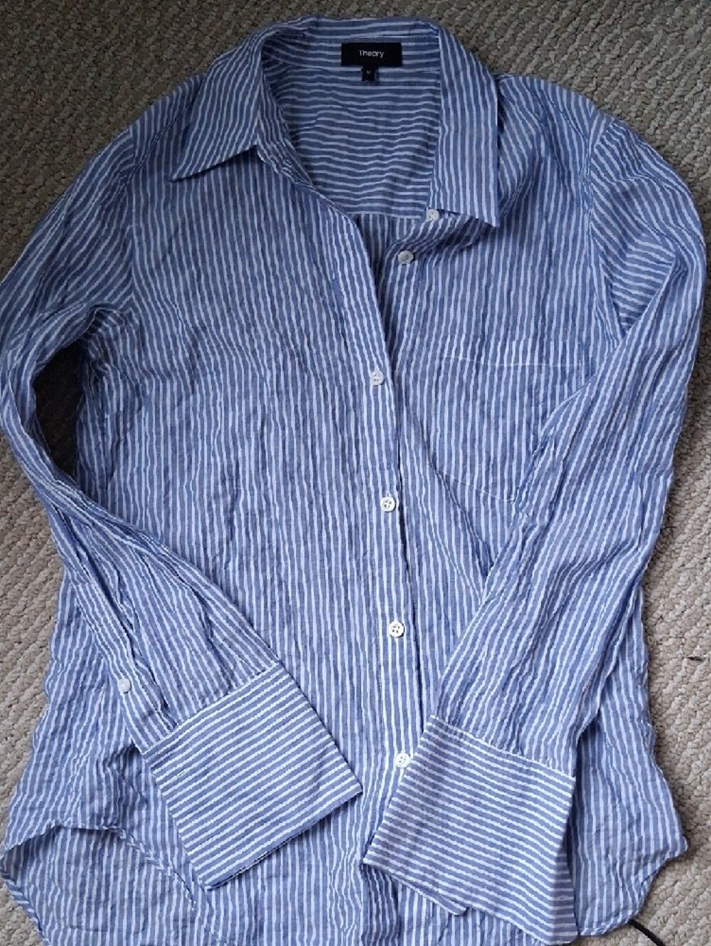 Theory Blue and White Womens Striped Button-Down Shirt M - Picture 4 of 4